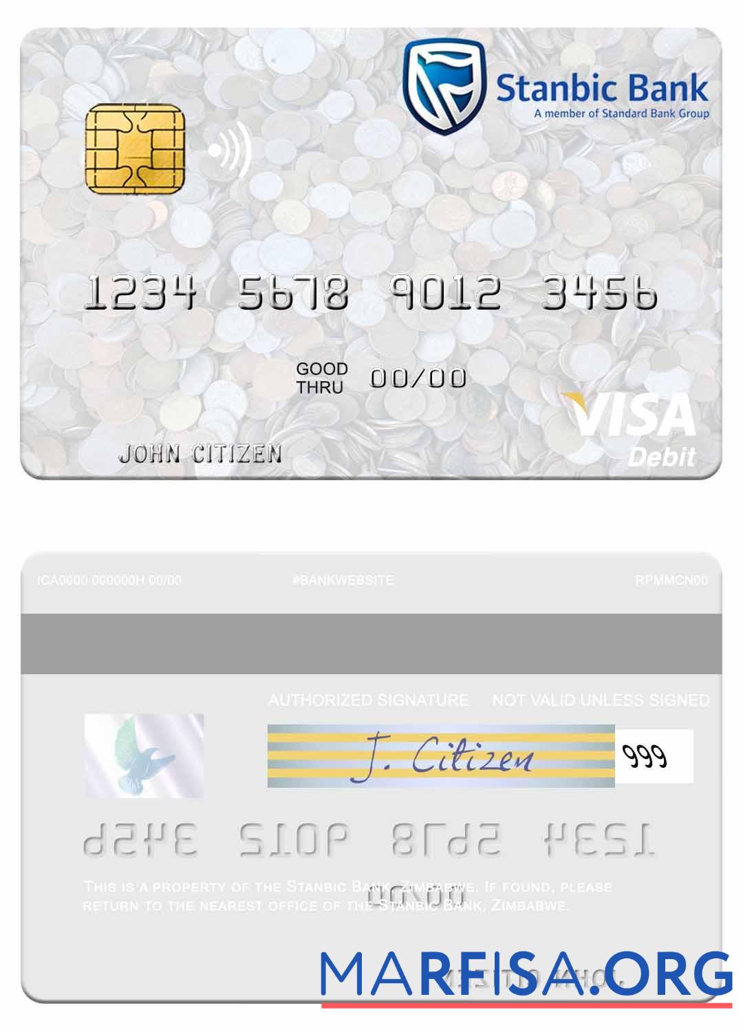 Printable Zimbabwe Stanbic Bank visa debit card download for verification